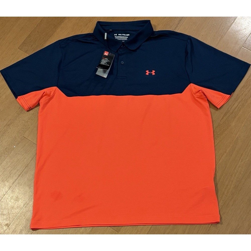 Under Armour Polo Shirt Mens 2XL Blue Orange The Performance Polo Golf Logo NWT